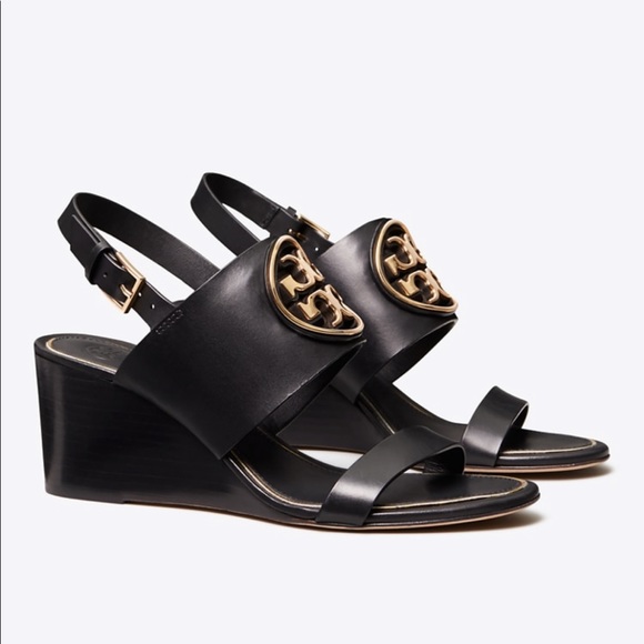 tory burch black wedge shoes